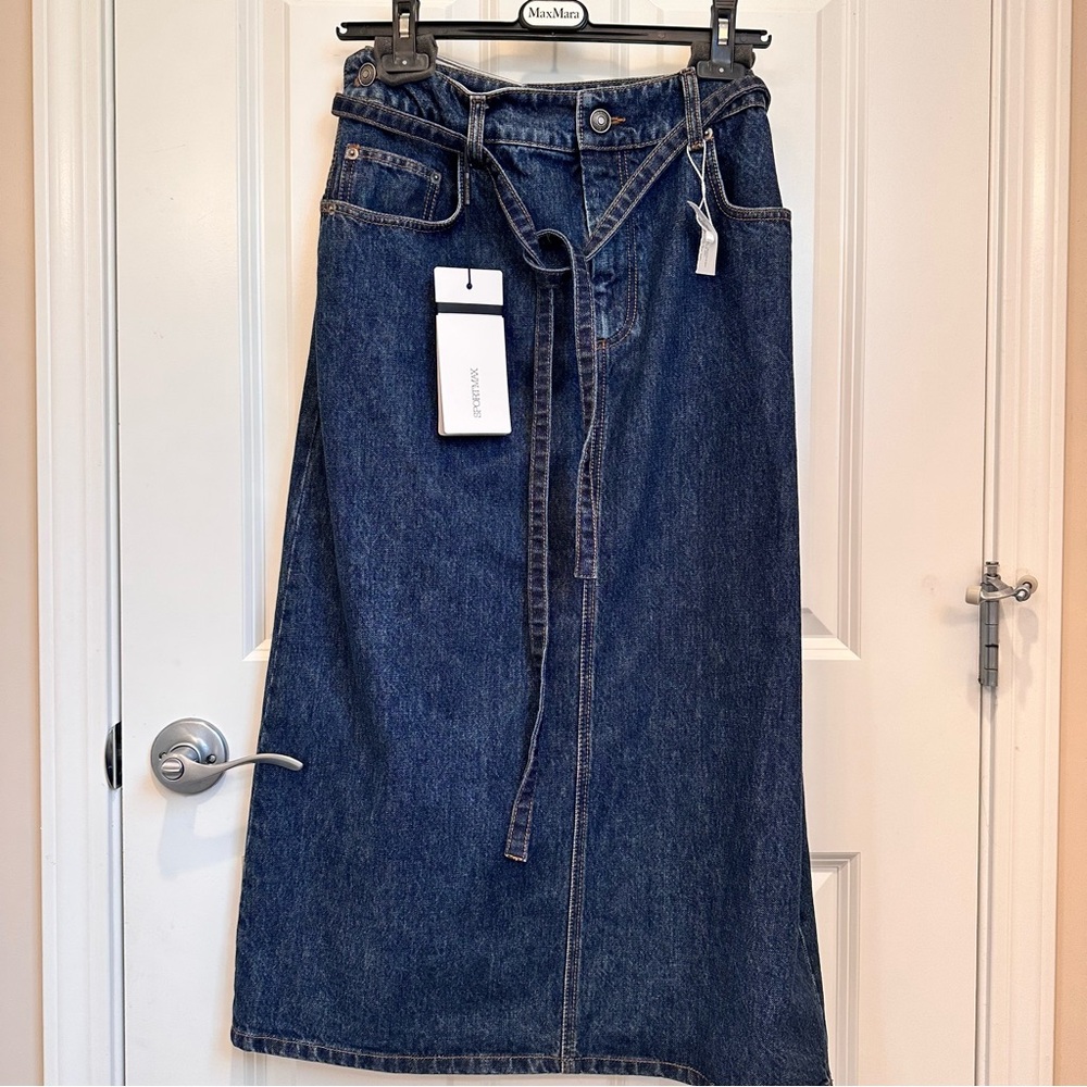 NWT Sportmax Label-cut Denim Maxi Skirt Size: Small US4 Fall/Winter/Spring - Picture 6 of 14